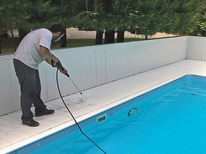 Pool area cleaned with pressure washing