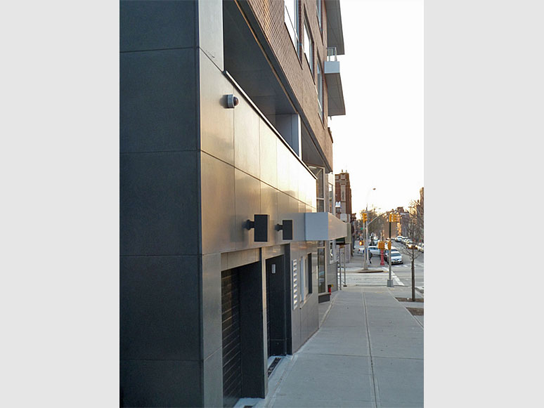 commercial building facade showing stonework